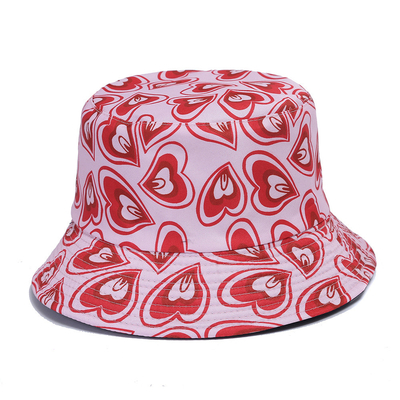 Summer Heart Print Double-Sided Sunscreen Fisherman Hat For Women